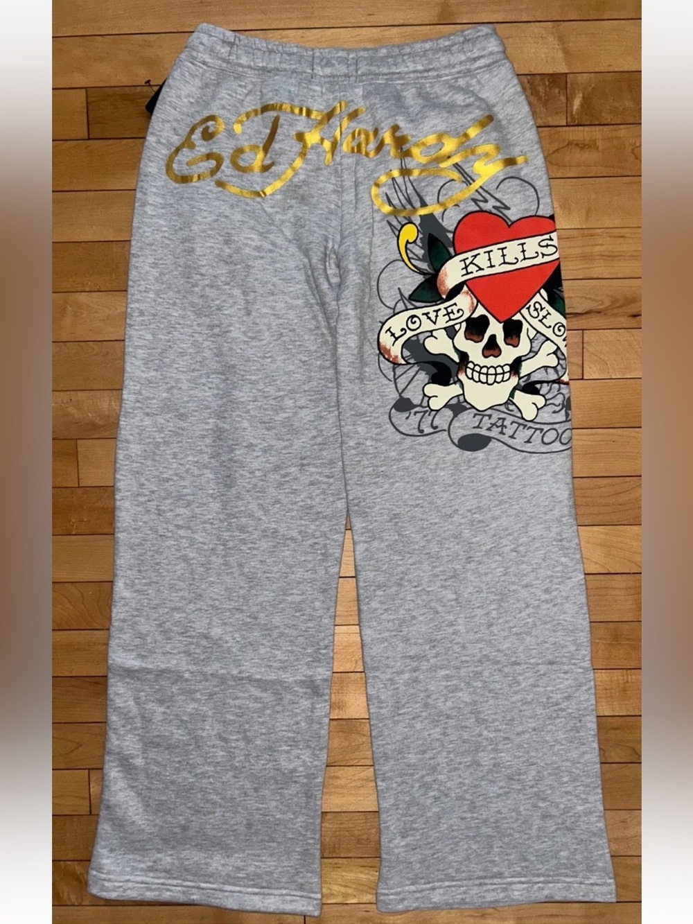 NEW! NWT ED HARDY Love Kills Slowly Flare Sweatpant in Heather Grey Size M